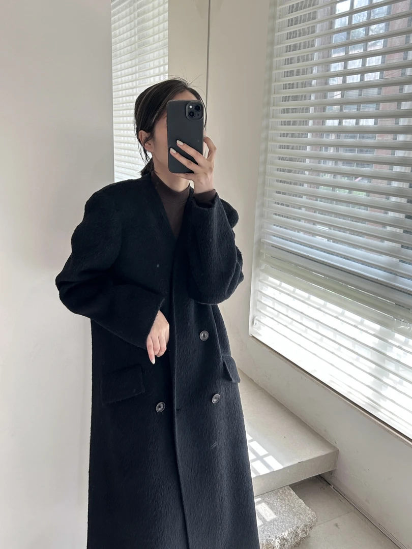 20090 时尚休闲长款西装袖垫肩双面呢大衣