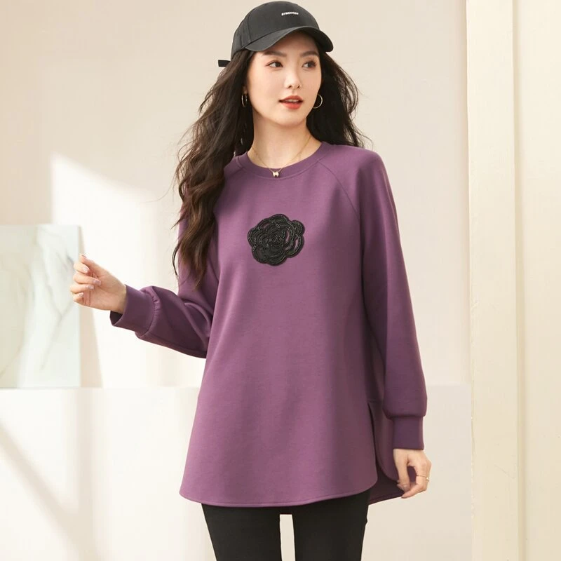 星梦情缘2023大码显瘦遮肉遮臀减龄百搭秋冬厚款大码卫衣绒衫