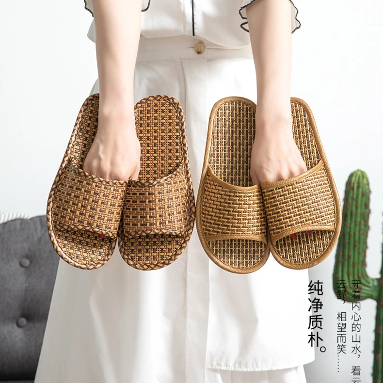 家用凉拖鞋夏季草编竹子藤编男女室内家居家亚麻防滑草席凉拖鞋