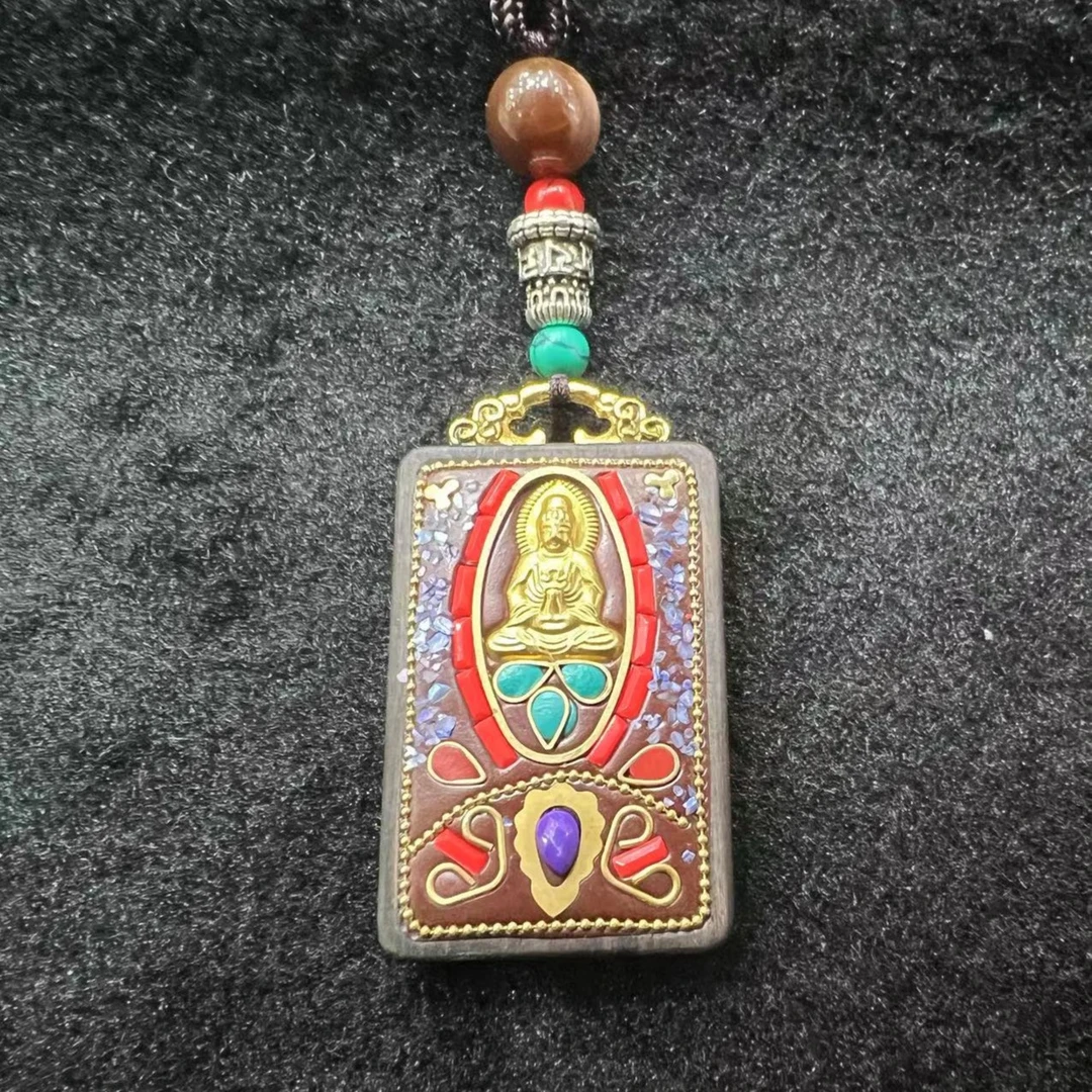 S6232（天然珠宝）泰国帕瓦罗奇黑檀唐木观音福牌吊坠-配绳子