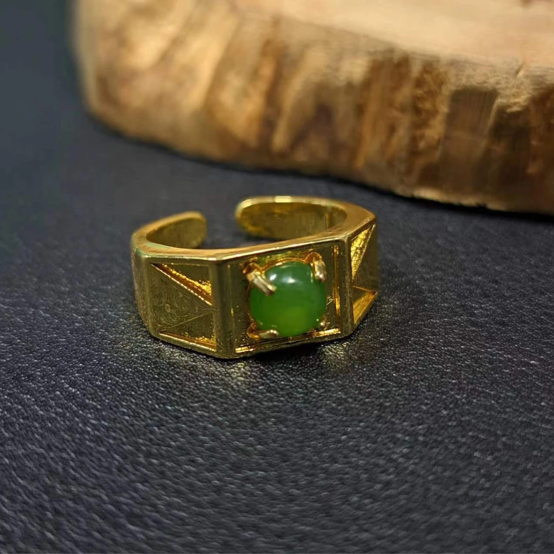 HT4439-天然珠宝-天然和田玉绿蛋面戒指-多样性发货只发一件