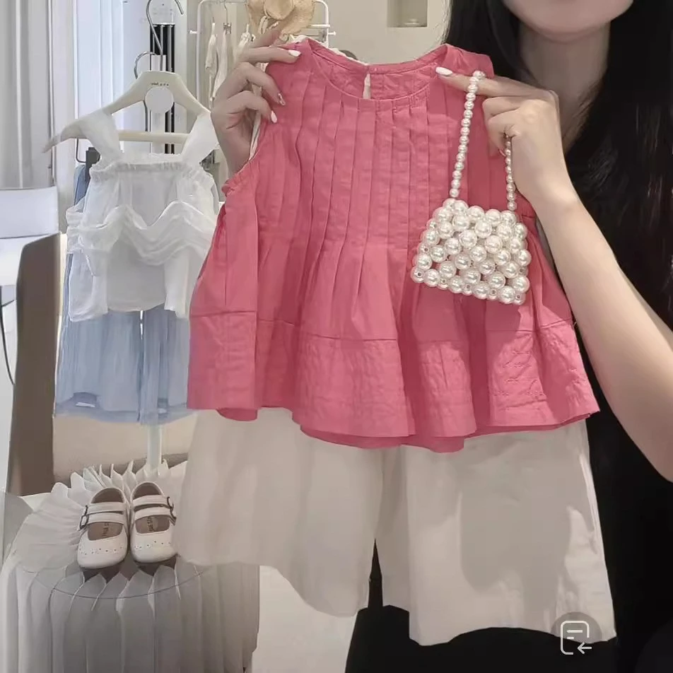 女童夏季显瘦女宝宝时尚无袖背心娃娃衫儿童洋气阔腿裤两件套气质