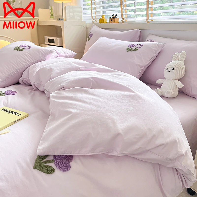 卡通毛巾绣四件套水洗棉非全棉纯棉床上学生宿舍单人床单被套罩