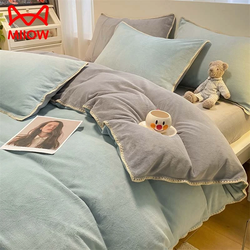 猫人秋冬季加厚牛奶绒被套床单四件套双面加绒法兰绒珊瑚绒三四件