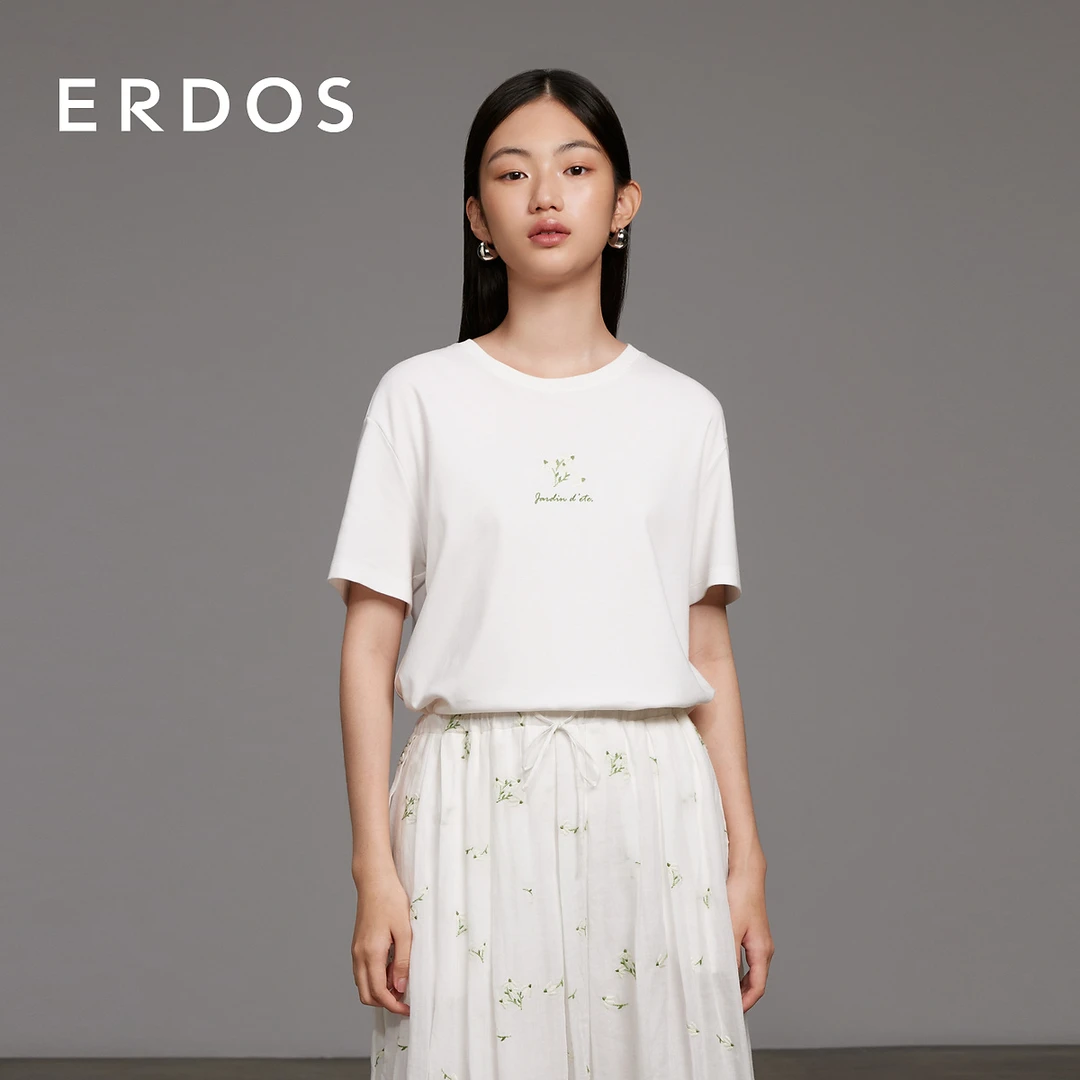 ERDOS 【春夏新品】丝光棉经典白T小雏菊刺绣柔软顺滑【初夏】