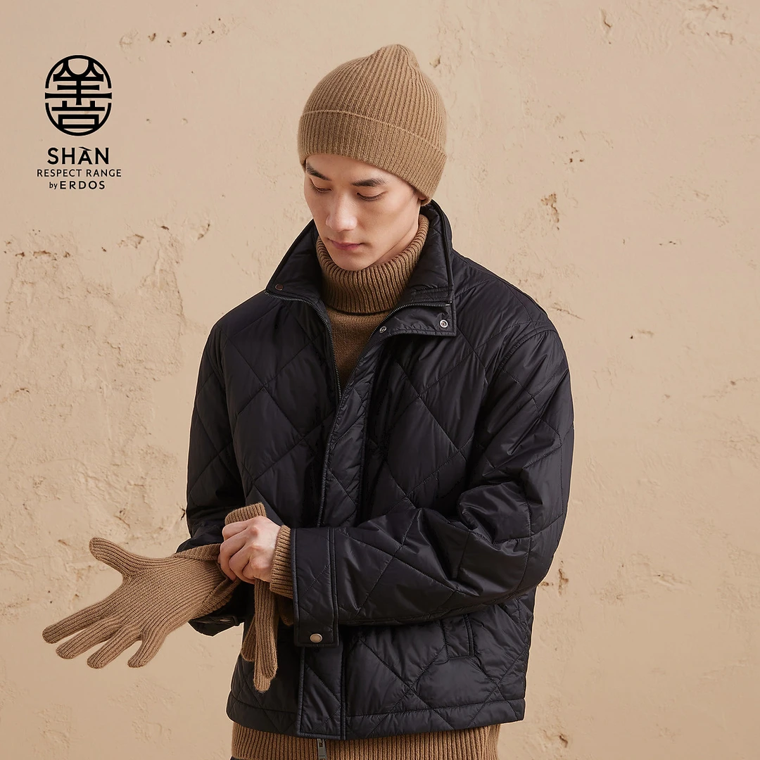 【初绒】ERDOS 善系列抽条手套男年秋冬新品羊绒手套保暖百搭