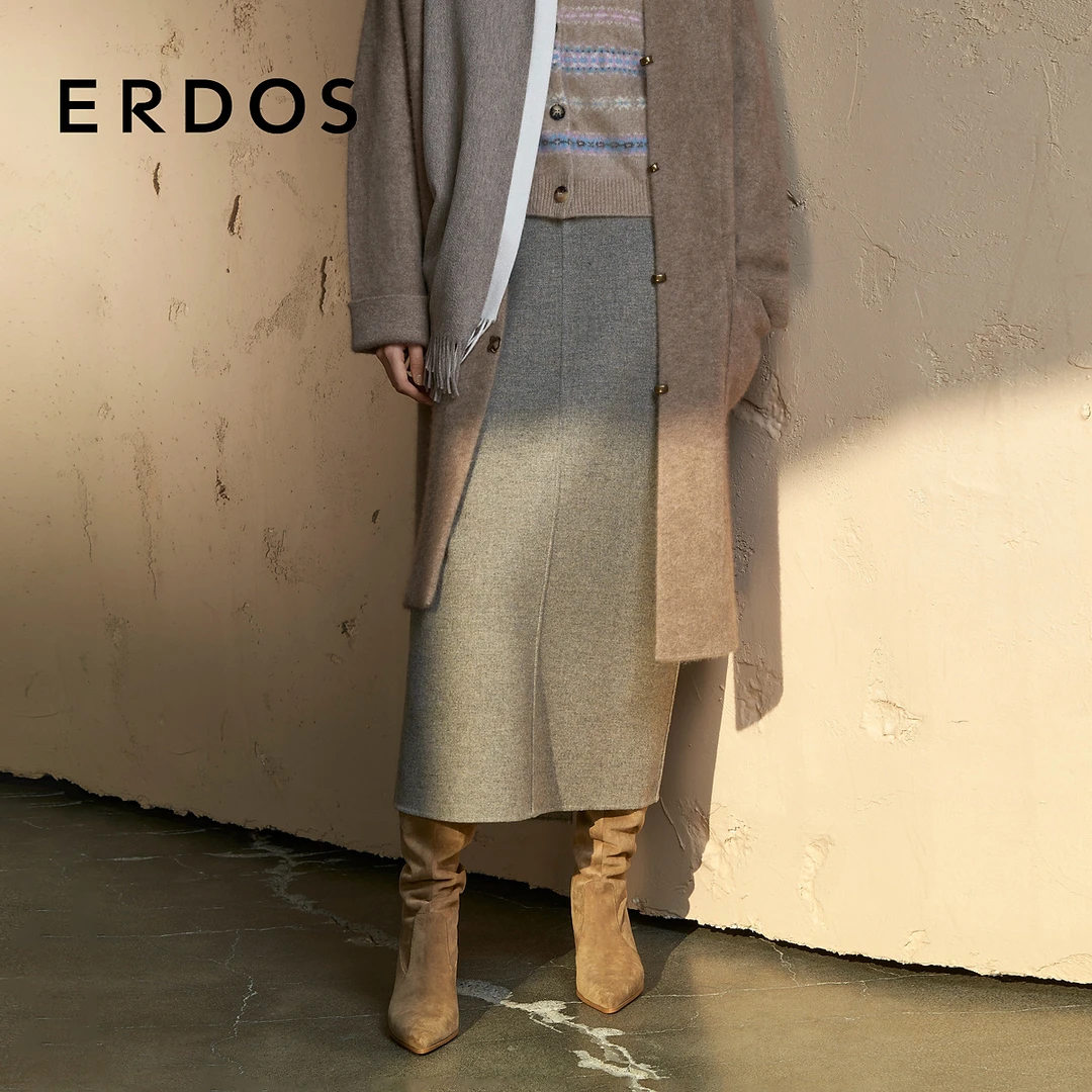 ERDOS 珍珠灰绵绵羊毛混纺双面毛呢半裙【灰度空间】秋冬新品