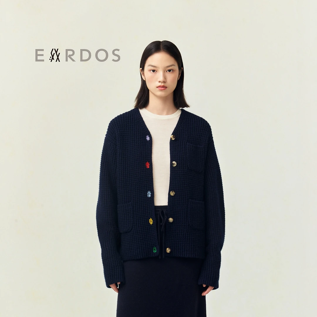 【刘雯联名系列】LIUWEN×ERDOS 男女同款V领翻花针织开衫外套