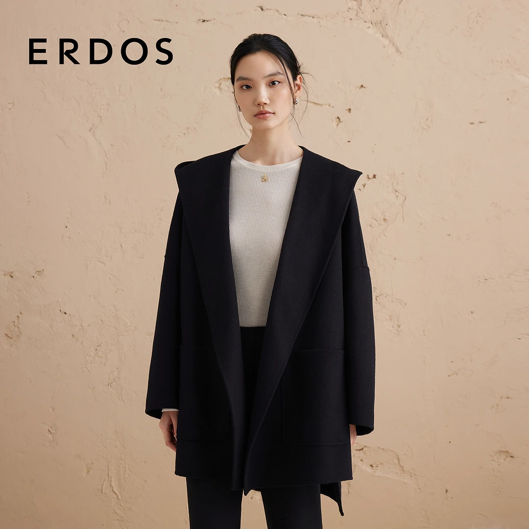 ERDOS 摩登连帽廓型山羊绒双面毛呢女大衣【茉莉花道】秋冬新品