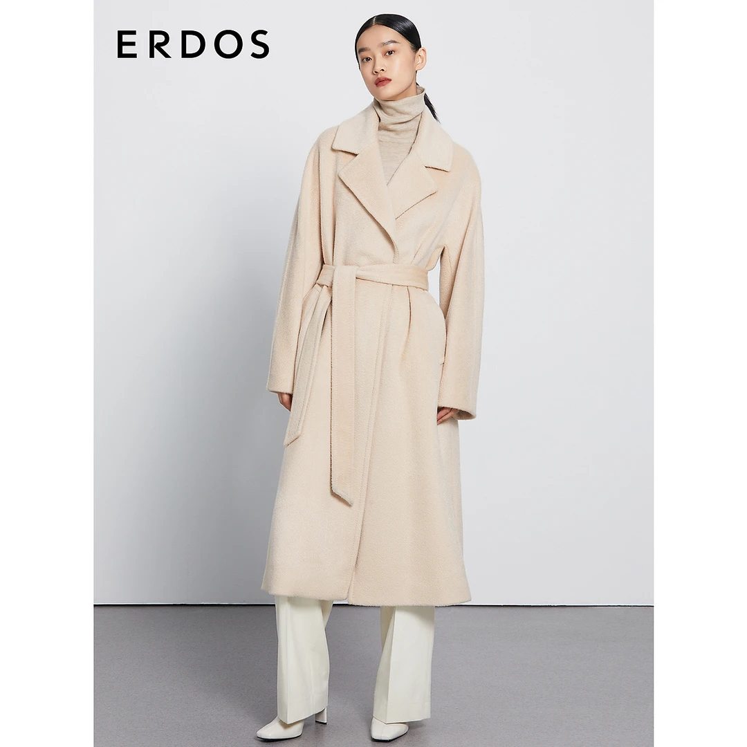 【纯羊绒大衣】ERDOS 秋冬围裹厚款气质慵懒长款毛呢外套女