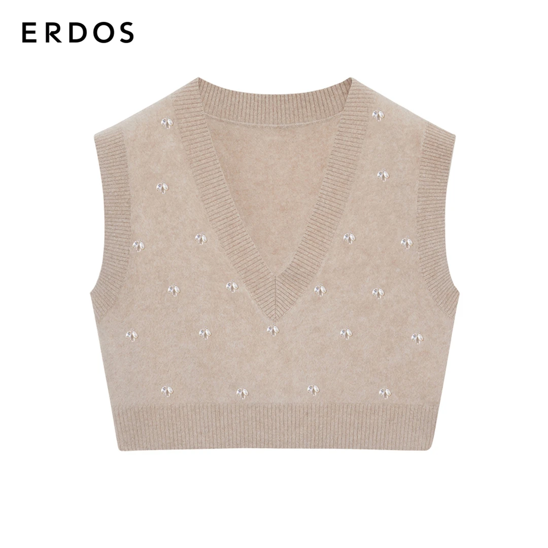 ERDOS 山羊绒V领毛衣背心针织马甲装饰女上衣秋冬