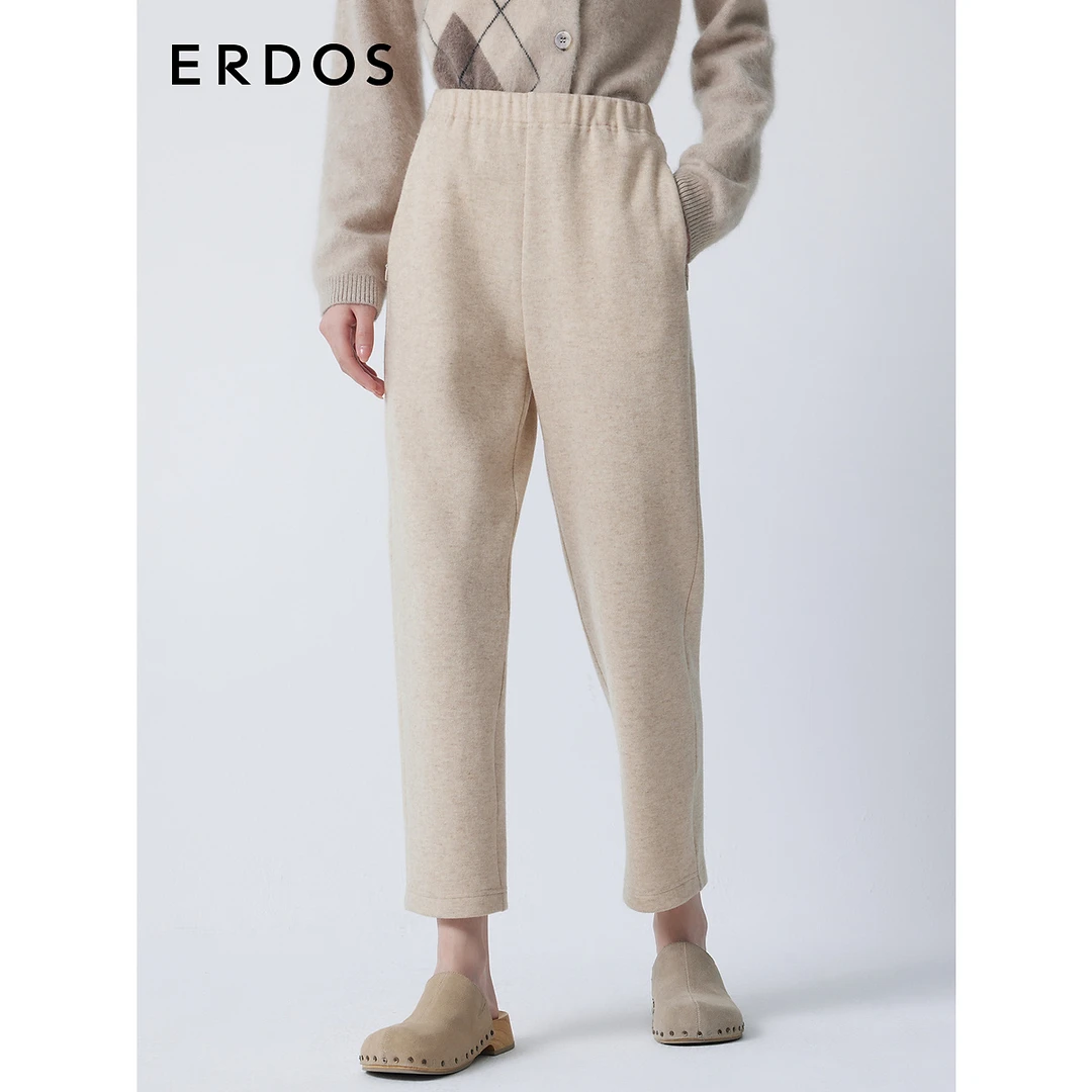 ERDOS 时尚冬季加厚针织宽松毛呢阔腿圆机女裤23秋冬新品