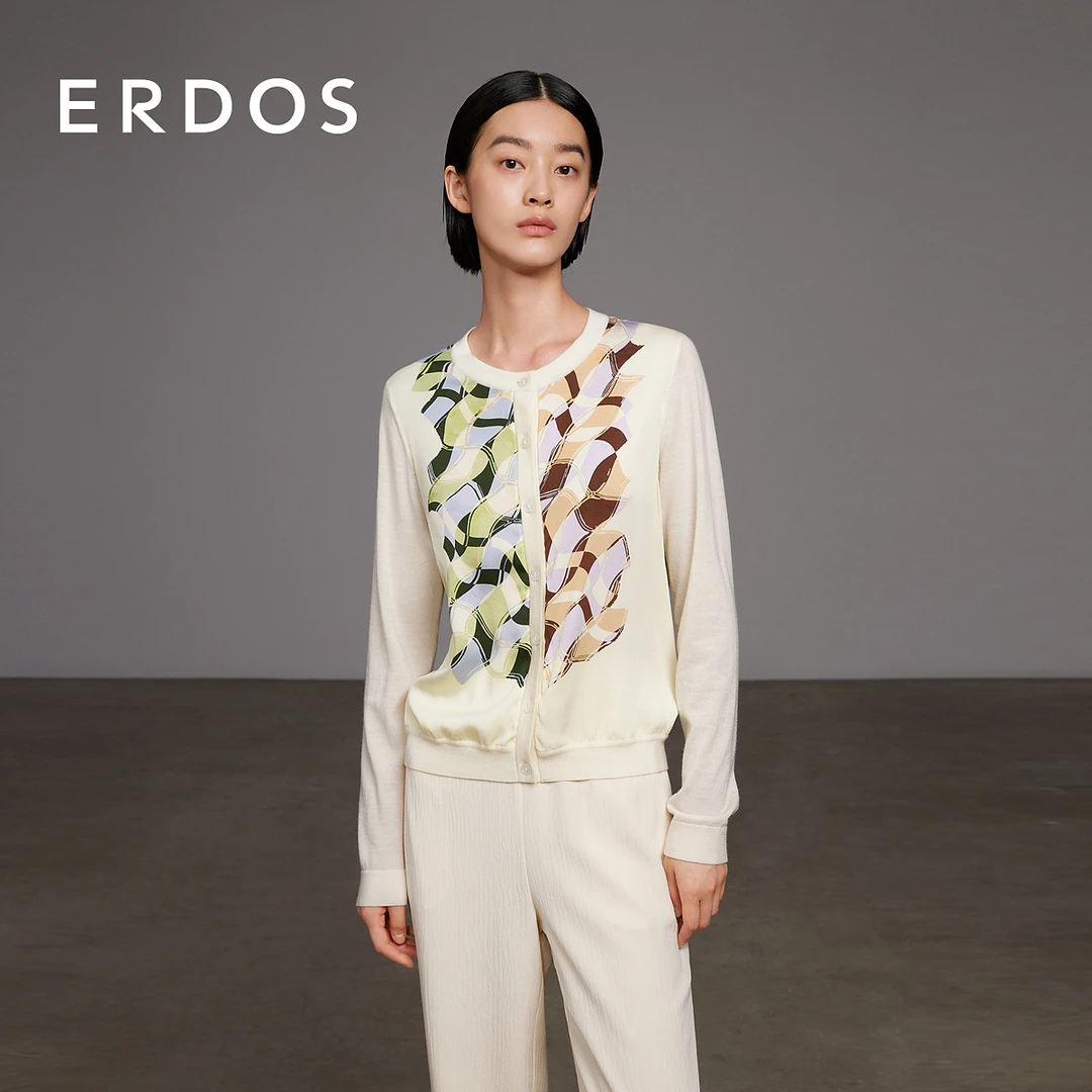 ERDOS 澳洲美丽诺绵羊毛真丝混纺彩色几何定位印花女衬衫【缪斯】