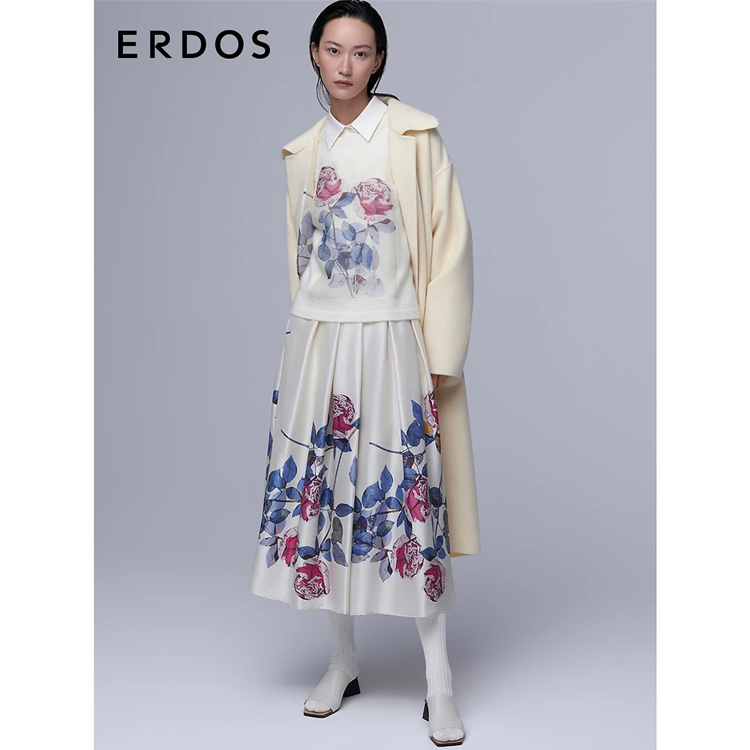 ERDOS 桑蚕丝优雅印花日常中式古风元素中长裙半裙
