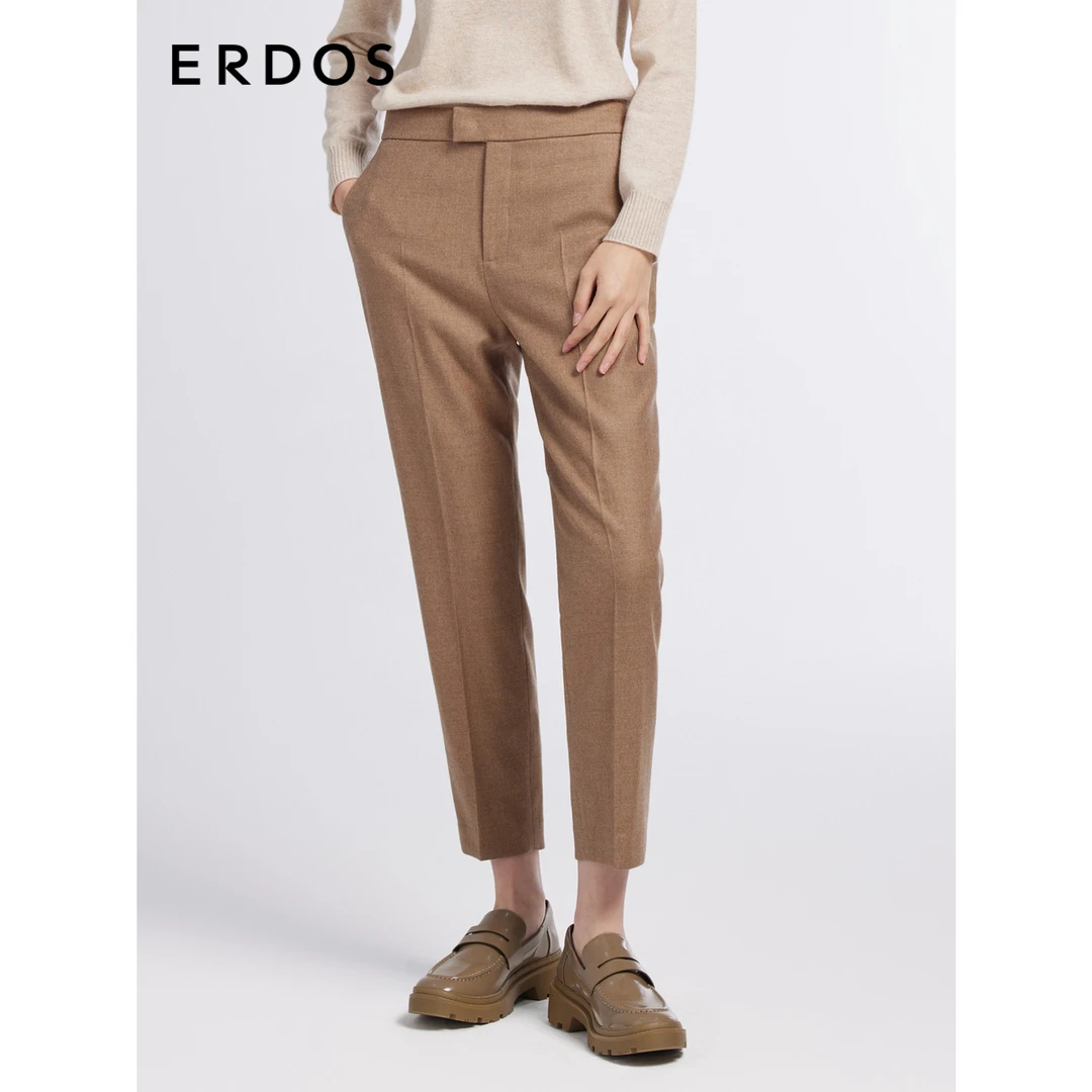 ERDOS 秋冬绵绵羊毛山羊绒职场通勤九分锥形直筒裤