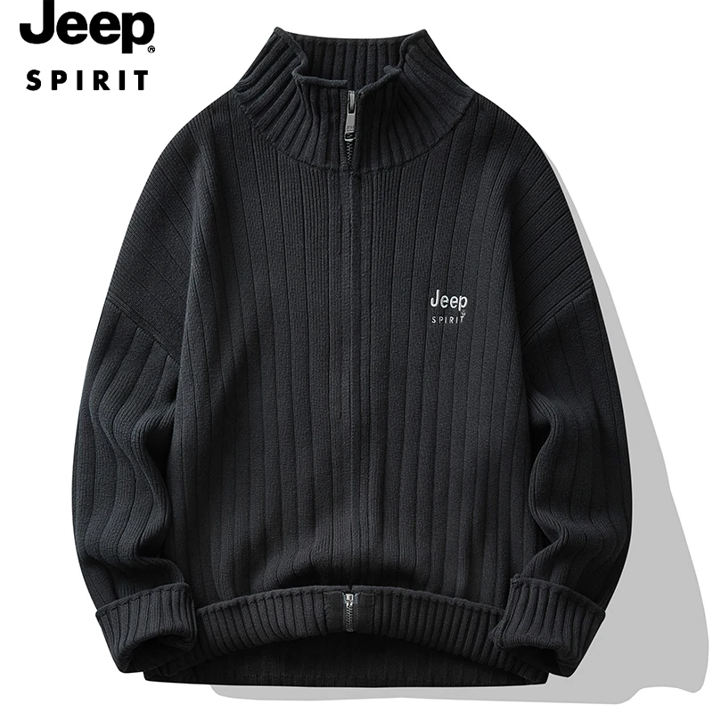 JEEP吉普男款针织开衫休闲时尚百搭宽松加厚保暖秋冬男士立领毛衣