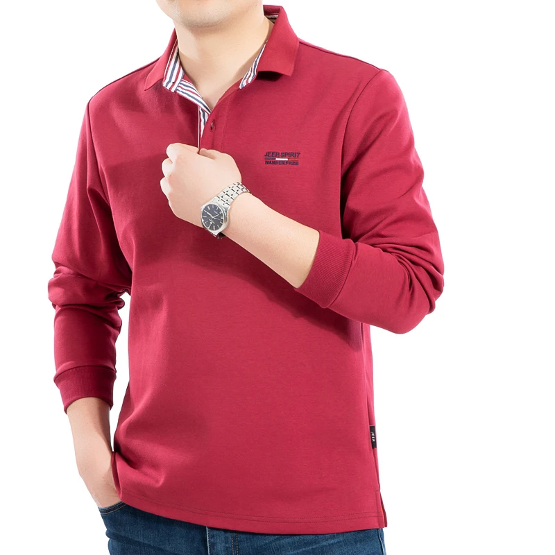 吉普JEEP男士长袖T恤春秋新品2023宽松翻领POLO 衫大码简约男士