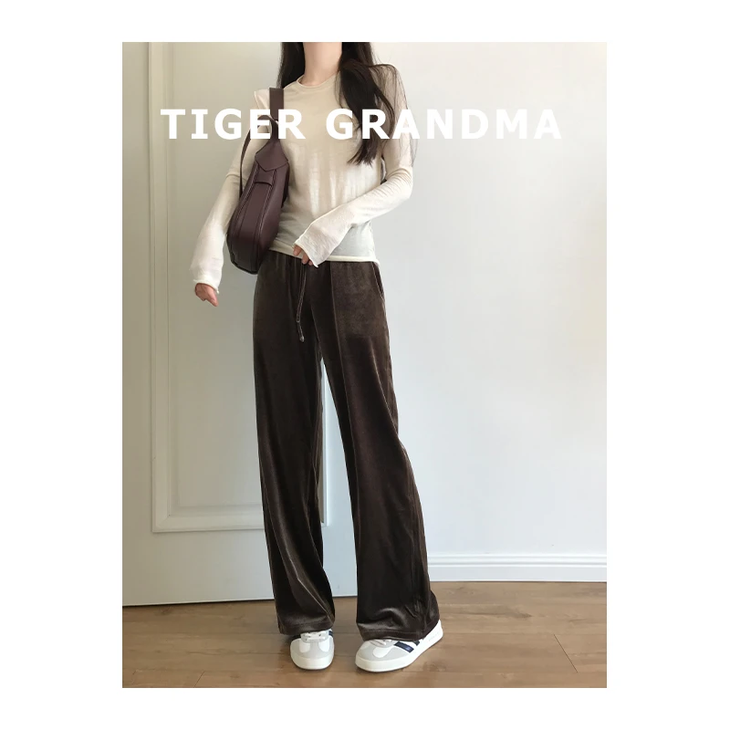 大奇TG 2409 韩国进口高密丝绒阔腿裤