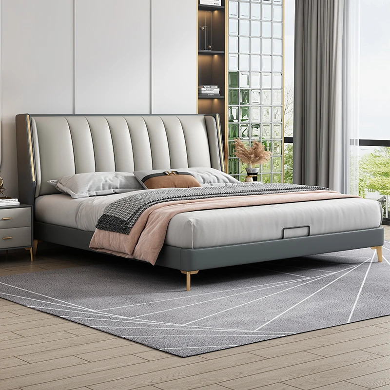 布雷尔现代简约真皮床意式轻奢网红大床主卧双人床高档婚床皮艺床