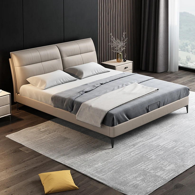 布雷尔真皮床现代简约主卧高端意式极简双人大床软包真皮主卧大床