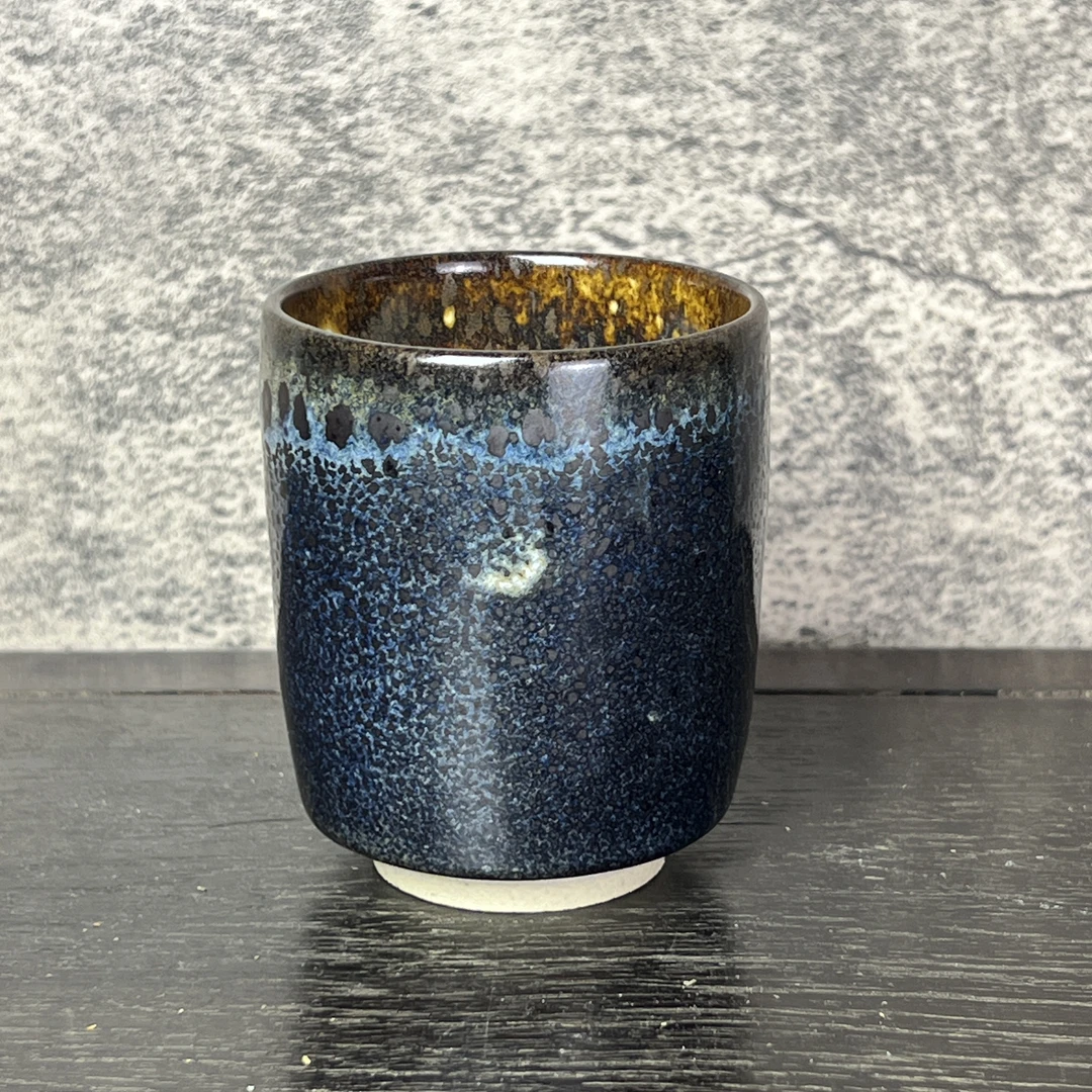 日本进口正品油滴天目名家木村好博作汤吞茶杯(口6.5高8厘米)