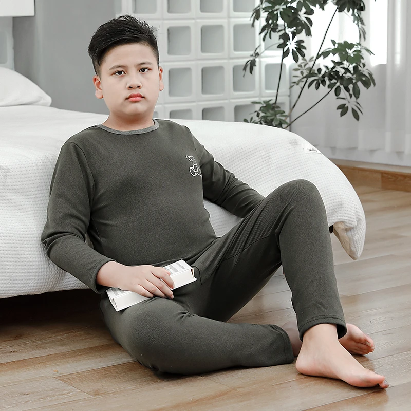 男胖童德绒保暖内衣套装发热秋衣秋裤男童加大加肥睡衣儿童中大童