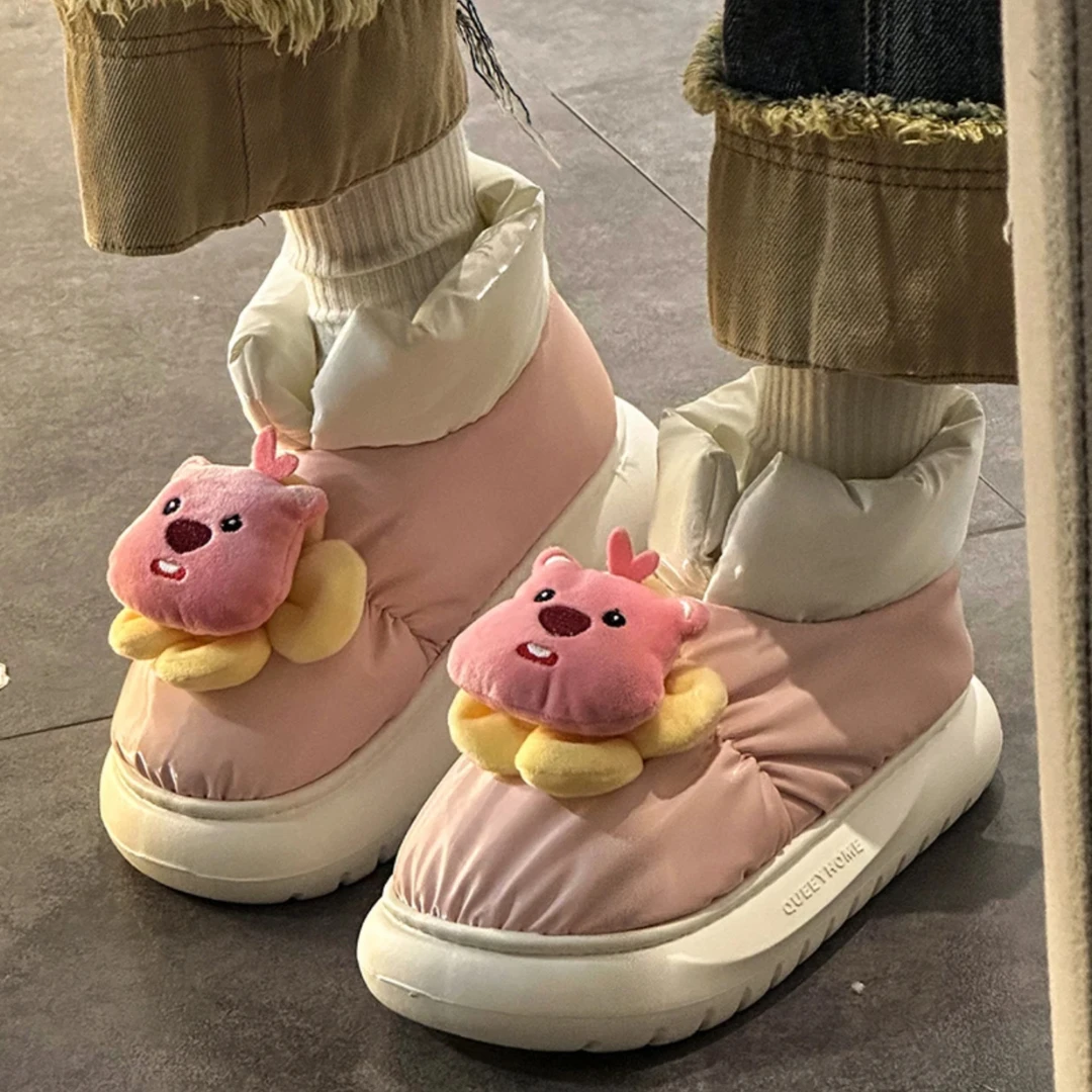 可爱露比厚雪地靴女外穿2023年秋冬保暖时尚加绒休闲loopy短筒靴