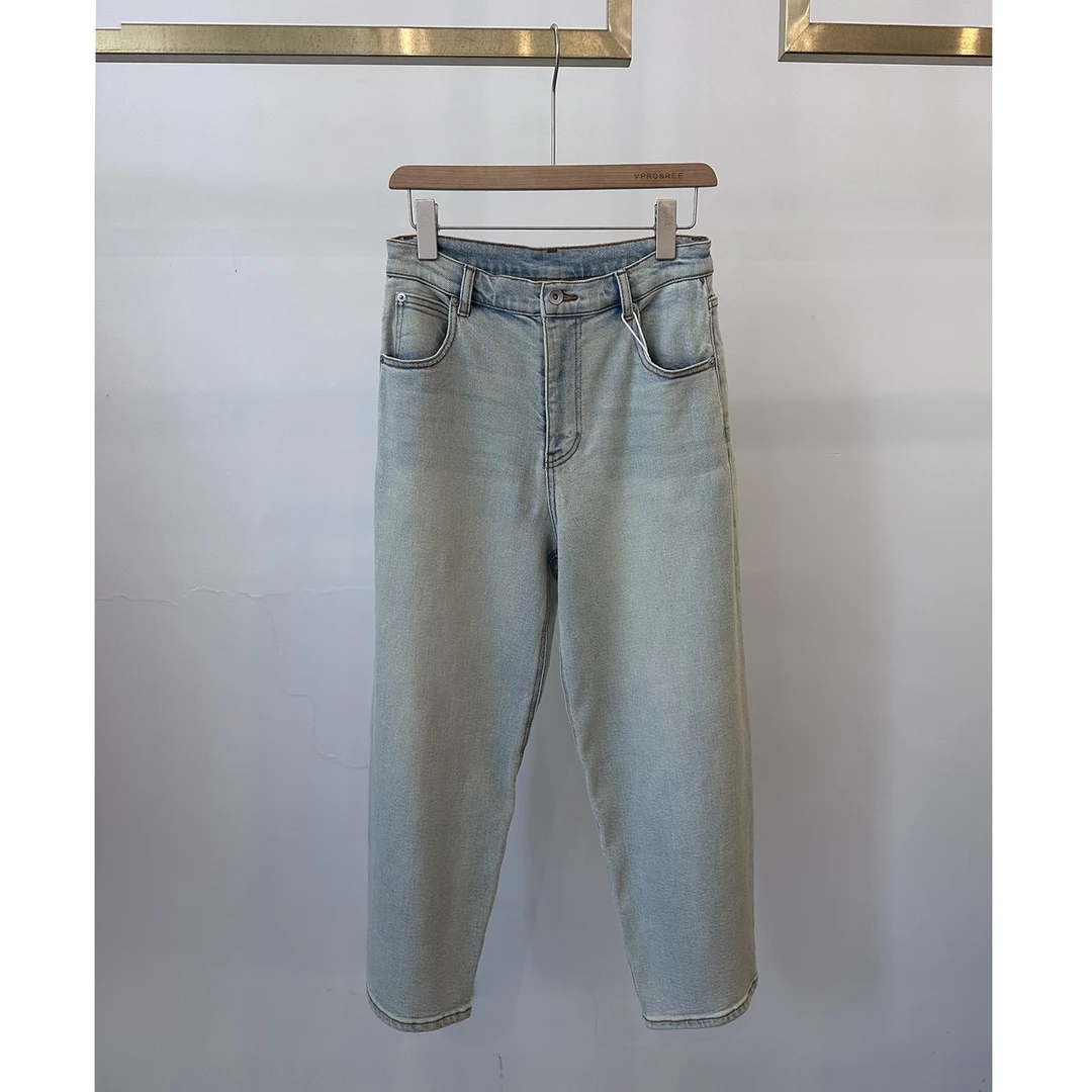 复古小阔腿牛仔九分裤0696