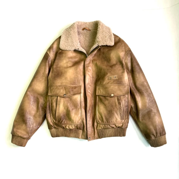 FEEL HOMME 25冬季美式休闲复古空军皮夹克皮毛一体内衬毛领