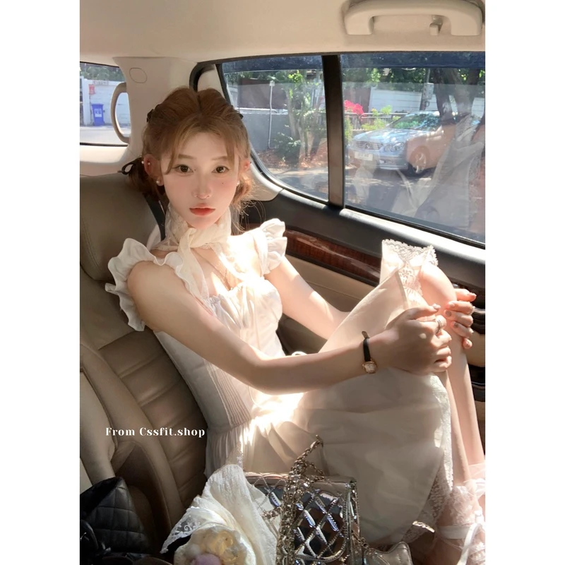 迟伞伞 24/ss 甜梦芭蕾  houseofcb小飞袖鱼骨蕾丝系带蓬蓬连衣裙
