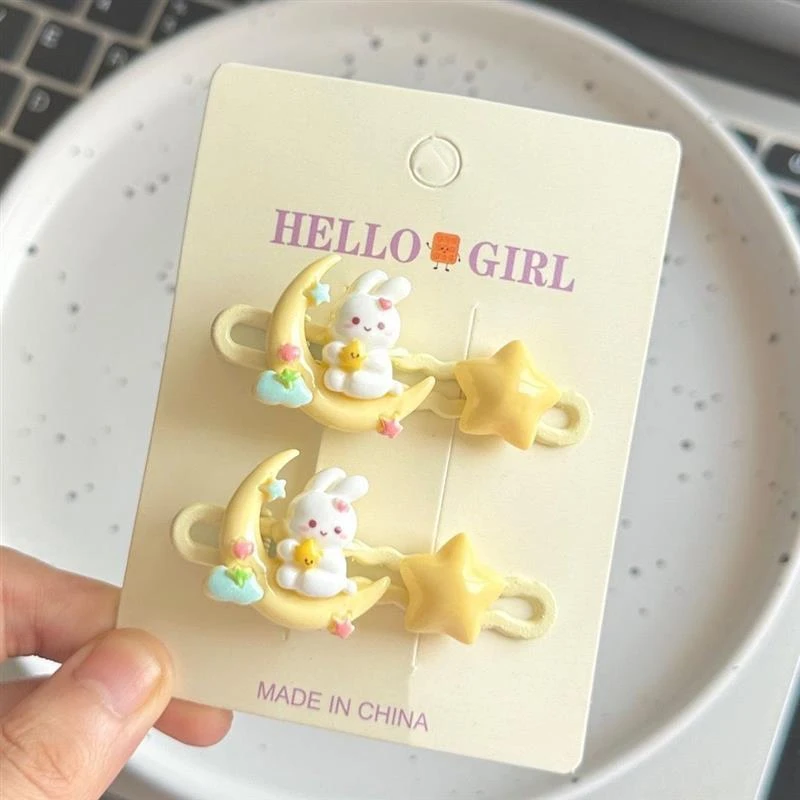 坐在月亮上的兔子发夹 可爱甜美少女心星星学生刘海边夹头饰卡子