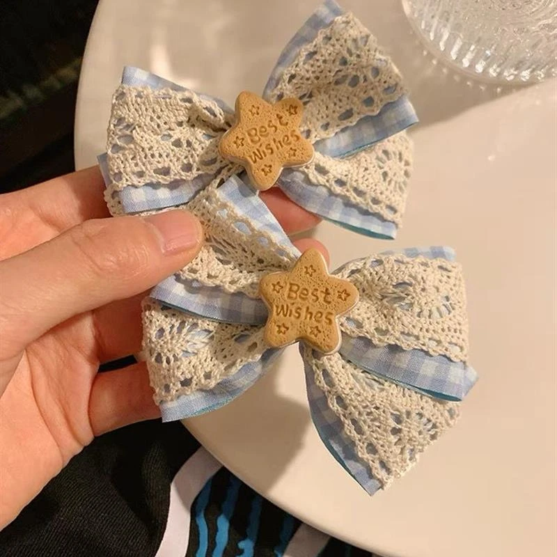 奶蓝色~星星蝴蝶结蕾丝发夹女刘海侧边发卡发饰少女心夹子鸭嘴夹