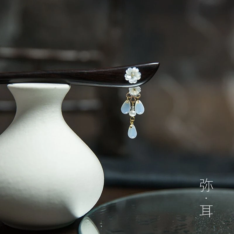 2023新款发簪古风日常盘发黑檀木簪流苏头饰汉服配饰十里桃花簪子