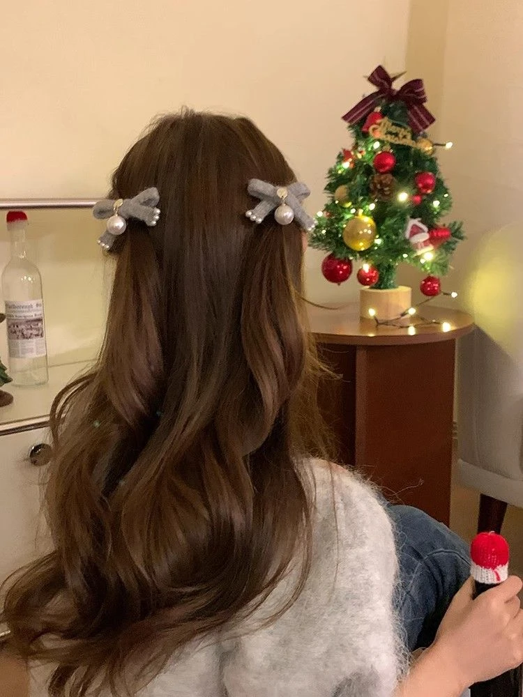 韩系气质蝴蝶结发夹高级感针织吊坠前额刘海夹发发饰头饰