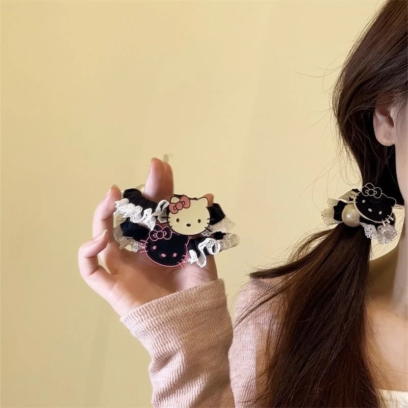 卡通kitty发绳百搭马尾头绳时尚珍珠小肠圈可爱少女扎发皮筋头饰