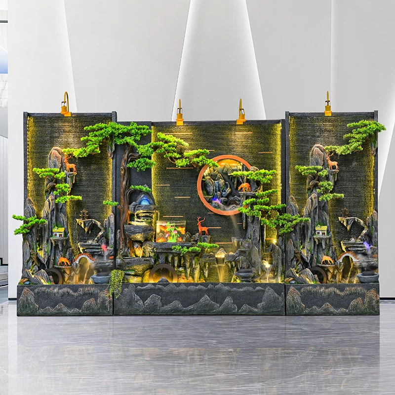 水幕墙假山循环流水喷泉鱼缸造景风水轮庭院别墅公司开业落地摆件