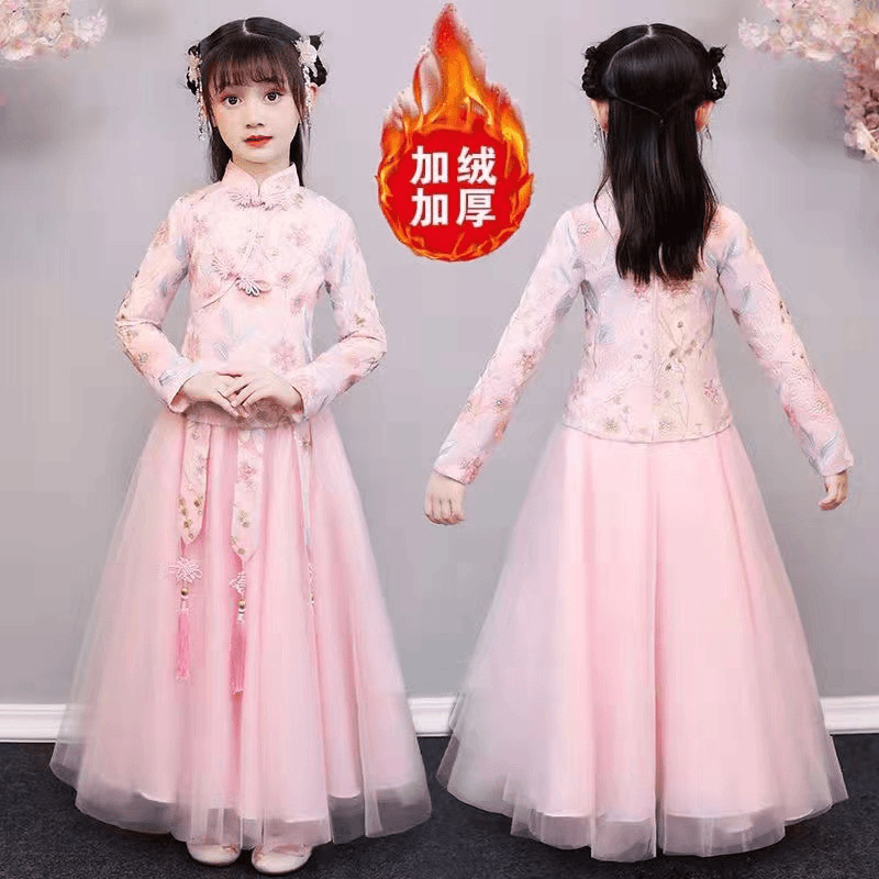 女童秋装新款长袖汉服女仙女裙古装衣服女学生公主裙儿童旗袍套装