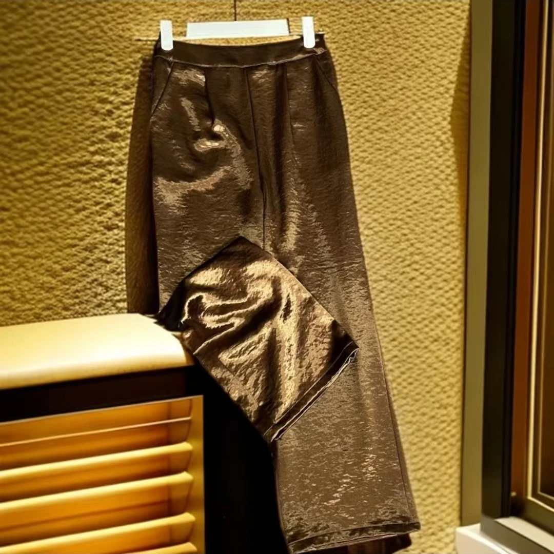 南油高定轻奢显瘦减龄高腰直筒窄版设计长裤305