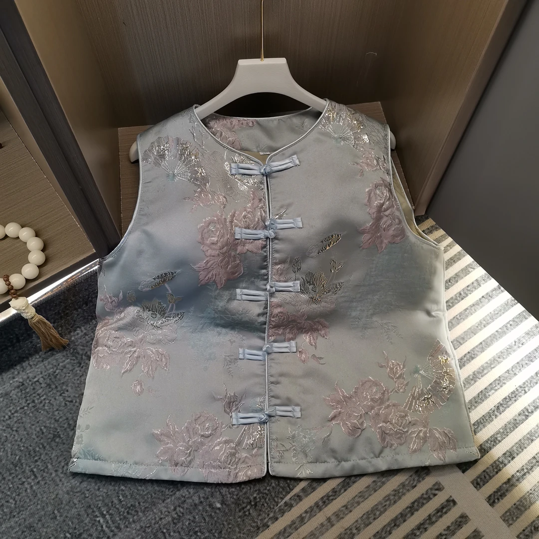 新中式马甲女秋冬夹棉坎肩复古提花中国风马甲752