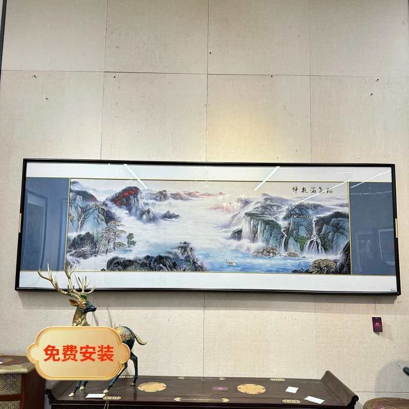 泰域《高山流水》铜雕画 山水画背景墙挂画流水生财客厅沙发装饰画
