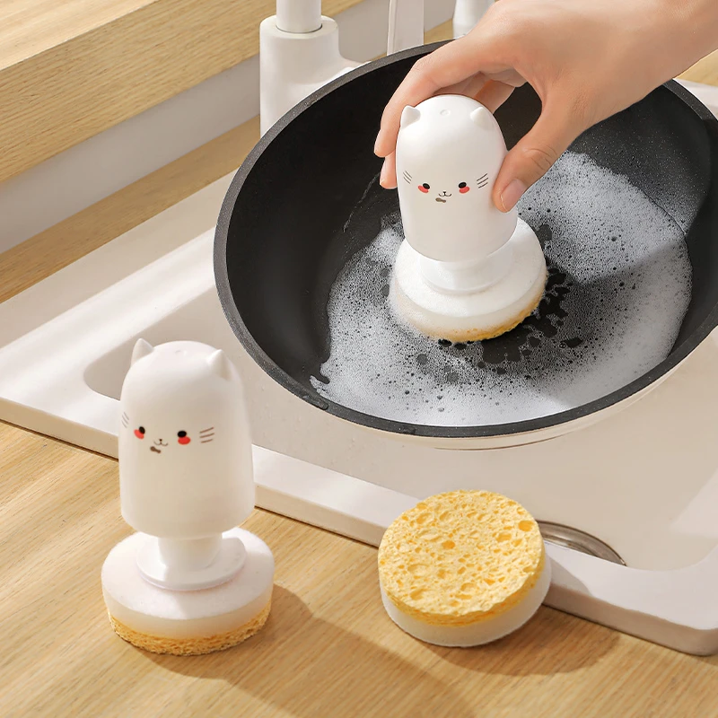 猫咪木浆棉锅刷厨房洗锅碗抹布吸水海绵擦多功能去污垢清洁洗碗巾