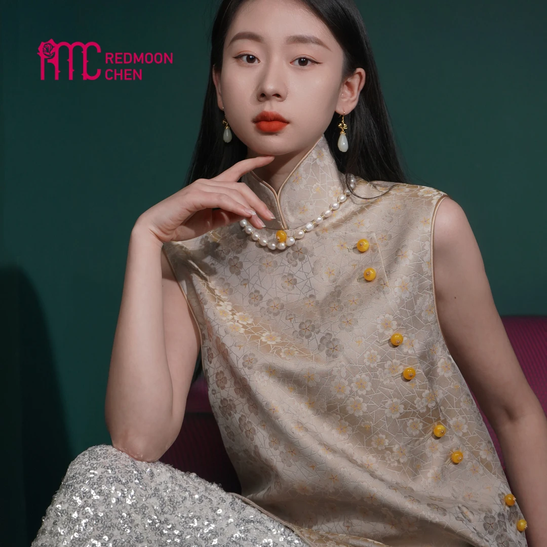 RMC-【暗香来】新中式夏季时尚复古中国风双层提花马甲 BX202403041