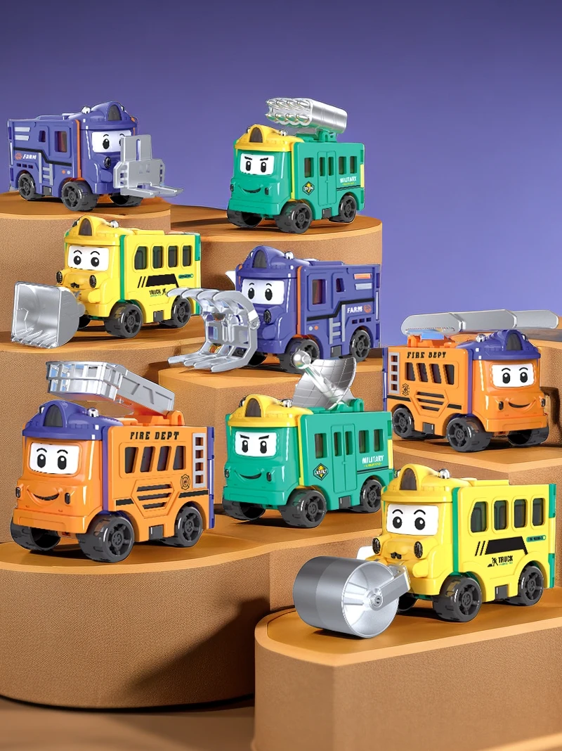 百变儿童玩具二合一反转变形车翻转变形工程车回力男孩玩具汽车