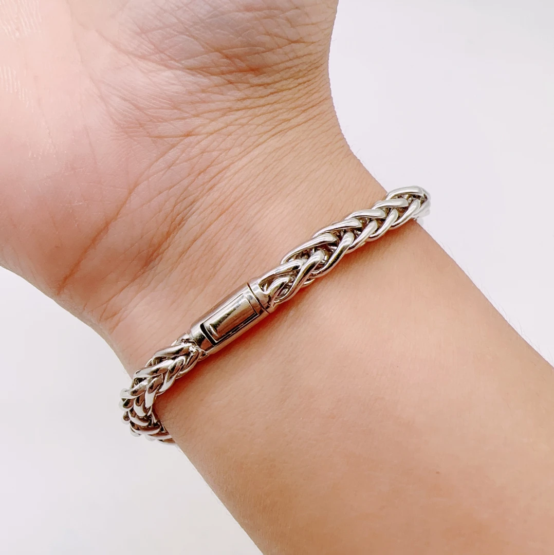 pt950 龙骨手链铂金手工时尚素链百搭男女款经典送礼复古编织个性