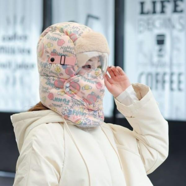 涂鸦雷锋帽多功能保暖风雪帽汽车帽保暖帽印花多色款加绒防风帽