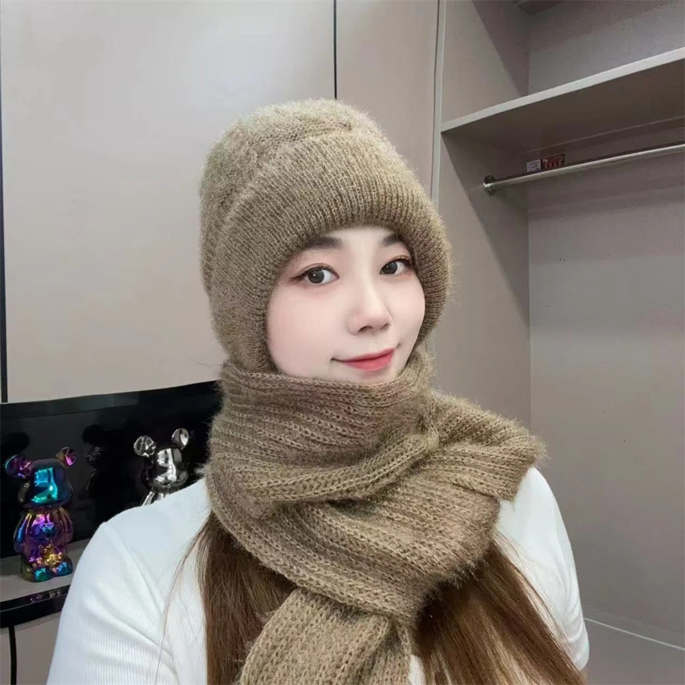 纯色普通款冬季新款保暖针织帽骑行围脖一体帽