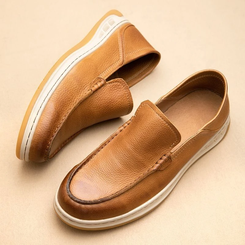 手工真皮豆豆鞋男士乐福鞋透气软底英伦复古休闲皮鞋男一脚蹬秋季