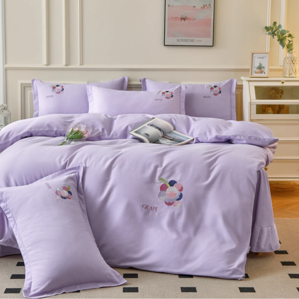 贡缎刺绣高支高密双股纯 棉加厚四件套~