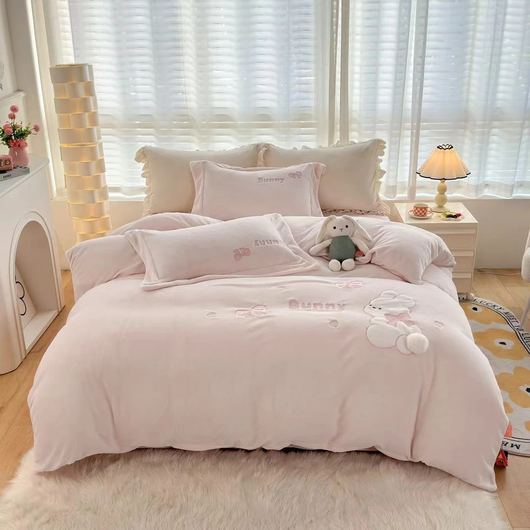 全消光棉绒小清新四件套冬季加厚款~开心兔