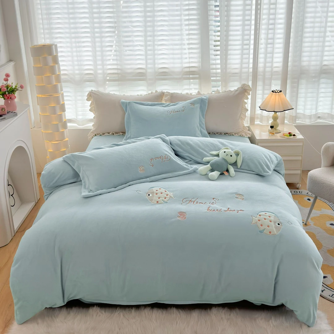 全消光棉绒小清新四件套冬季加厚款~好多鱼